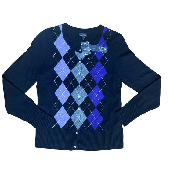Apt 9 Medium Cashmere Argyle Sweater Purple Gray Black Knit Button Cardigan NWT - Picture 6 of 13